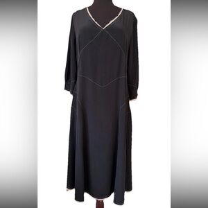 Isabella Bird 100% Silk Black 3/4 Sleeve Dress Size 14 Whimsigoth Y2K Grunge